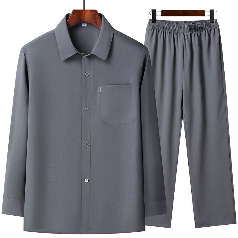 Ice Silk Shirt for Middle-aged and Elderly Men's Long-sleeved suit Summer Loose Shirt for Dad's Summer Clothes for Grandpa and Elder