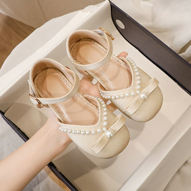 Девушка из поколения в поколение обуви принцессы Корейская версия сплошной цвет милый бант жемчужная обувь мягкая подошва детская обувь на плоской подошве