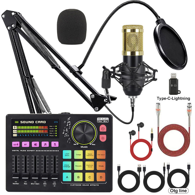 BM800 micrófono micrófono 48V teléfono celular tarjeta de sonido inglés computadora usb equipo de podcast set auriculares