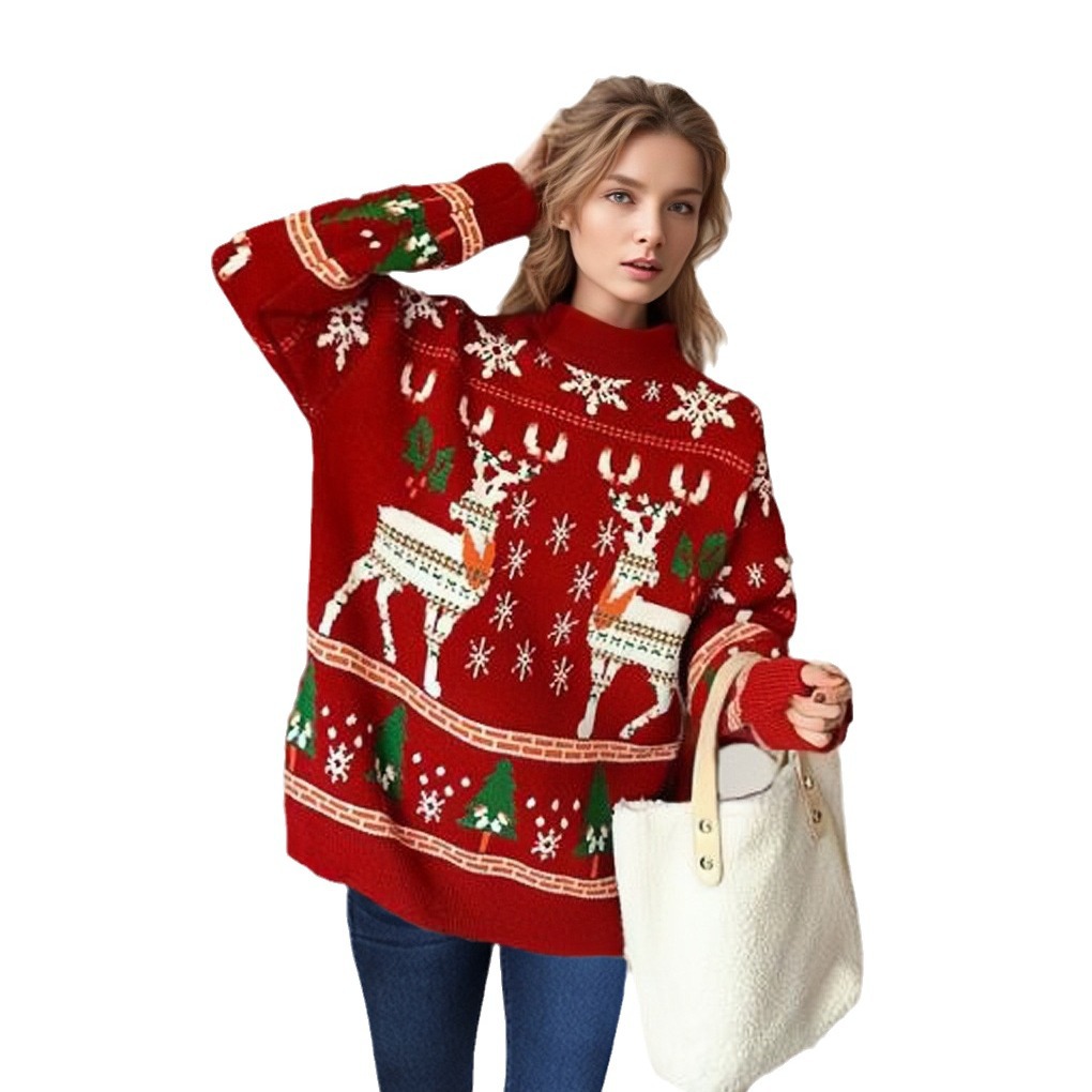 Women's Clothing new autumn and winter double elk Christmas sweater_voghion.com
