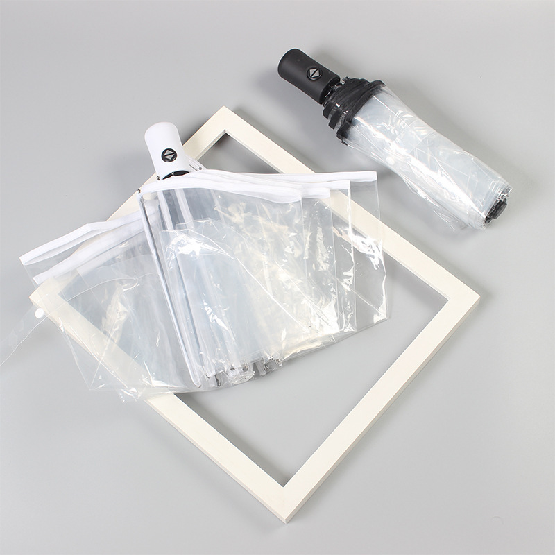 [Low Price in Stock] Transparent Folding Umbrella, Fully Automatic Transparent 70% off Umbrella, Advertising Umbrella That Can Be Printed with a Logo