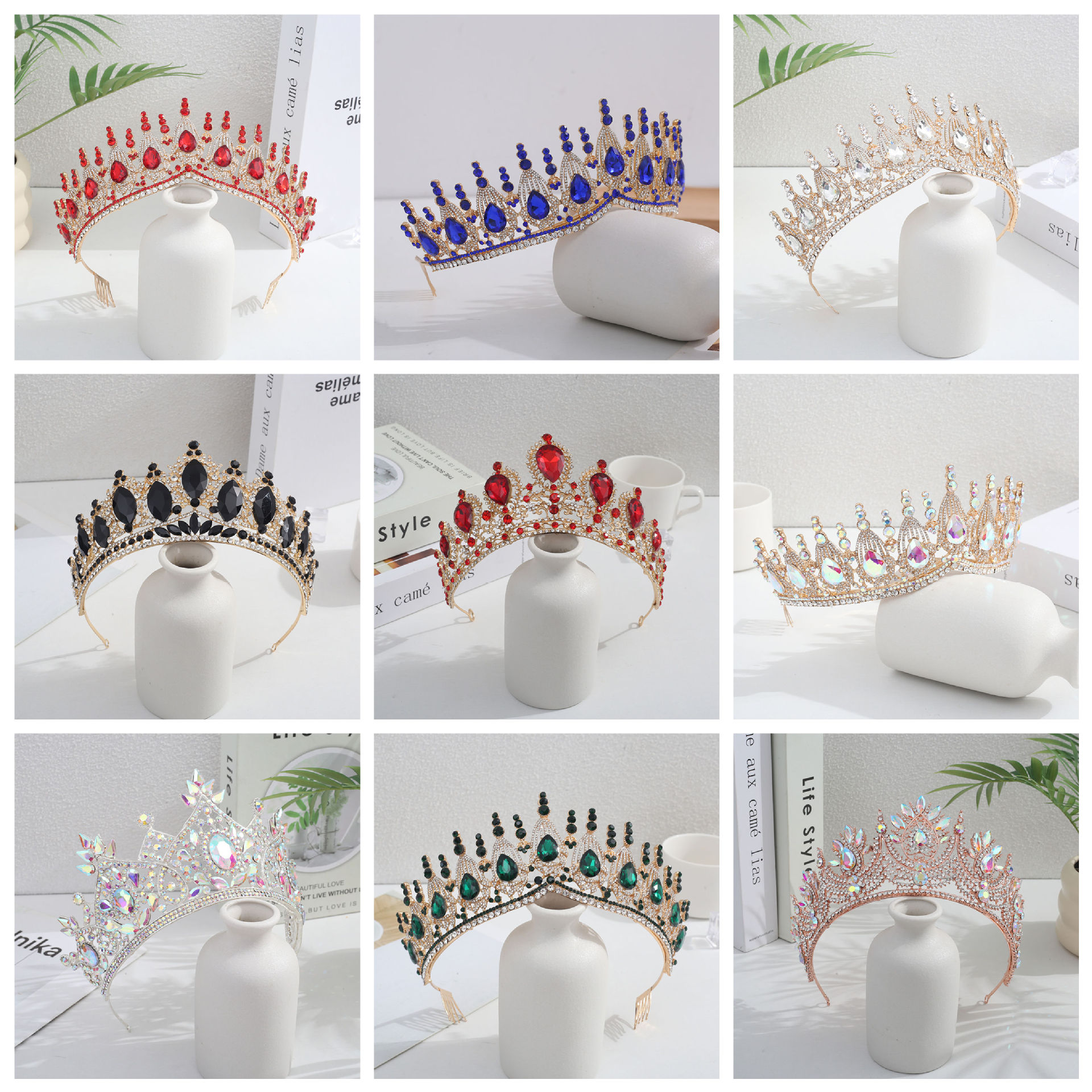 Tocado de corona transfronteriza, sensación de lujo, atmósfera lujosa, fiesta de cumpleaños, corona de diamantes de color barroco retro