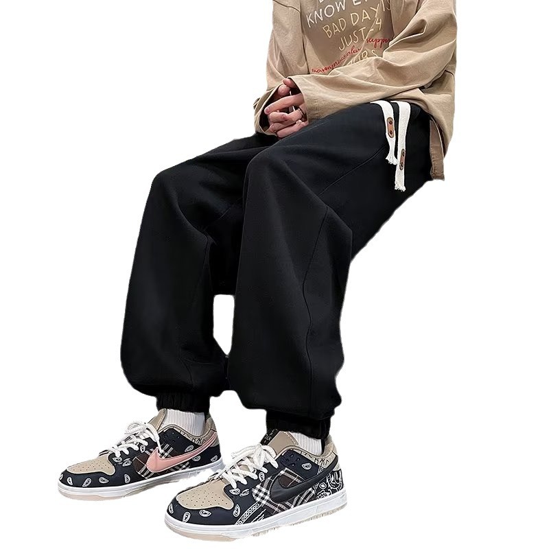 Pantalones casuales de todo fósforo estilo ins Hong Kong pantalones casuales de pierna recta sueltos para hombres 2024 pantalones con corsés para hombres de moda pantalones de hombre de moda de todo fósforo