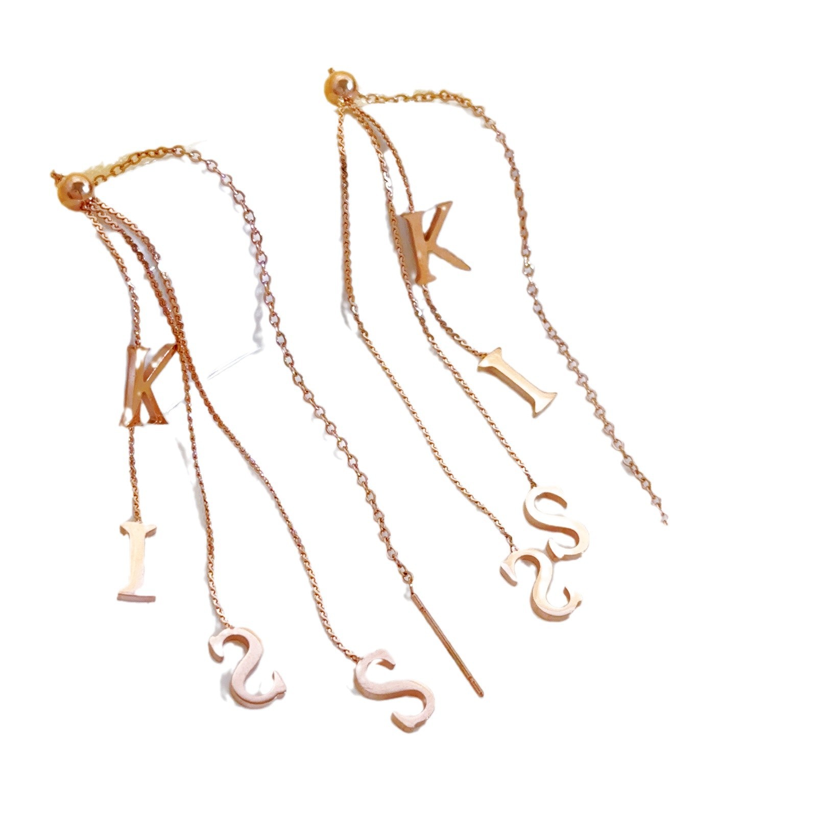 KISS estilo francés temperamento simple orejas de oro rosa alta sensibilidad mujer acero inoxidable titanio orejas de acero bordas largas