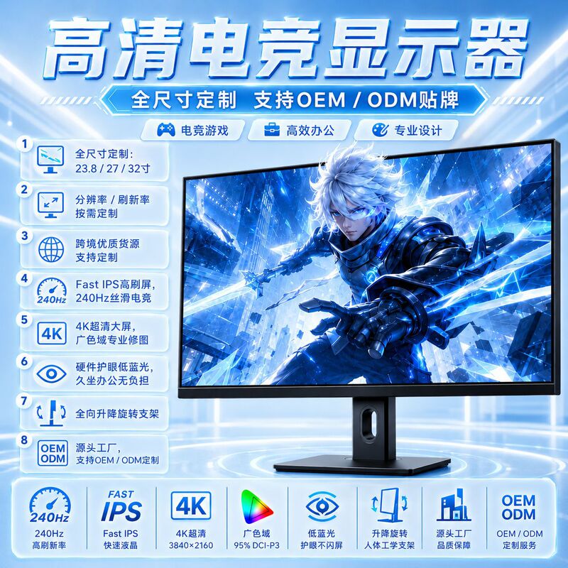 Cross-Border Hot-Selling Model 24/ 27inch High-Definition Gaming Monitor 1K/100Hz Ips Perfect Screen 2K/240Hz Display