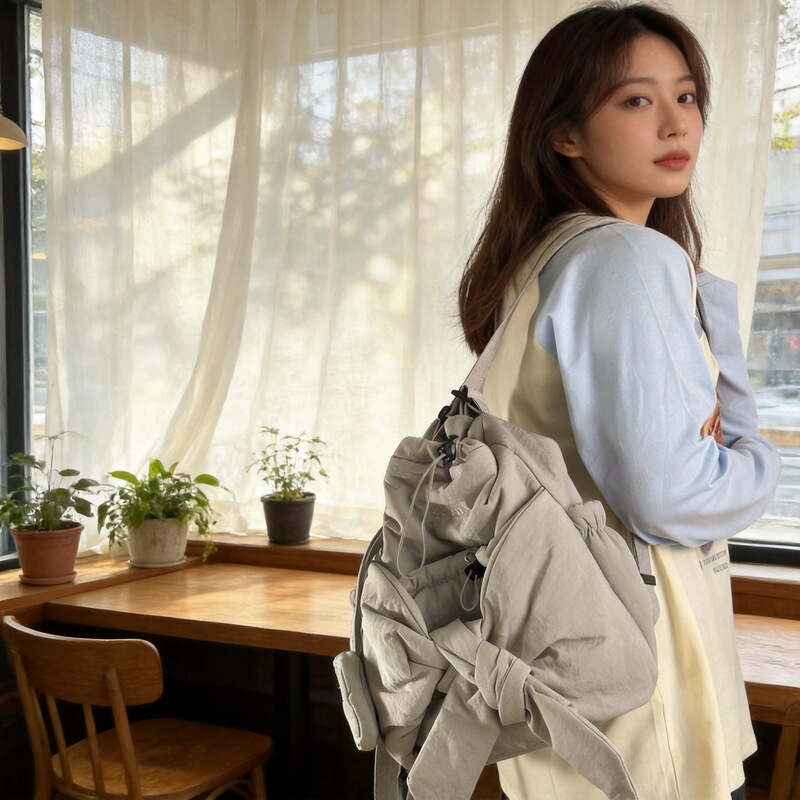 2026 Korean Style Backpack Designer New Model with Lace-Up Bow, Multi-Purpose, Large Capacity, Casual and Versatile Backpack