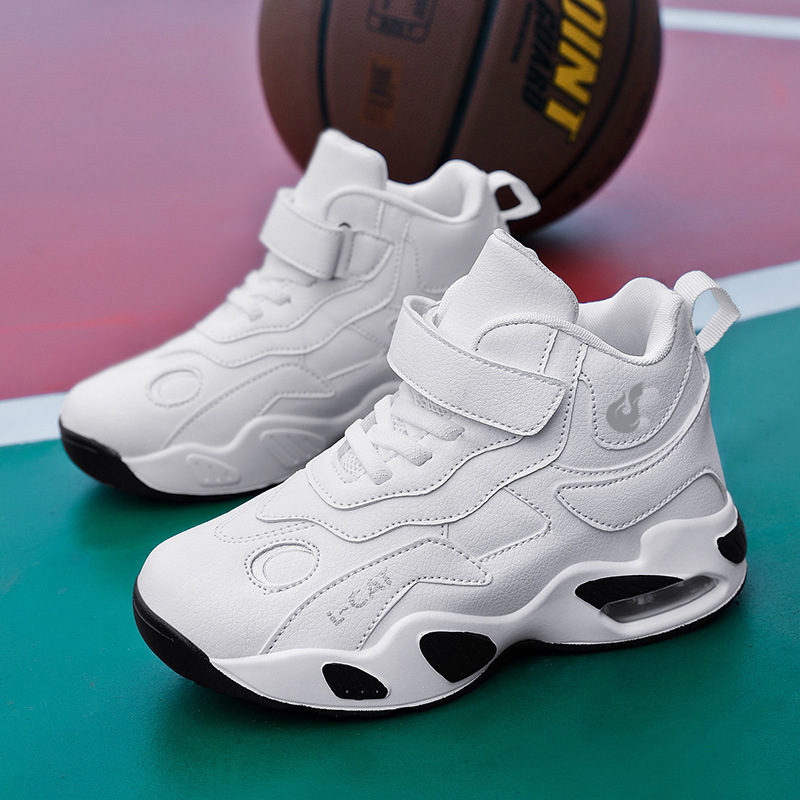 Fábrica directa de zapatos de baloncesto infantil primavera cuero zapatos casuales velcro antideslizante aire al aire libre zapatos deportivos