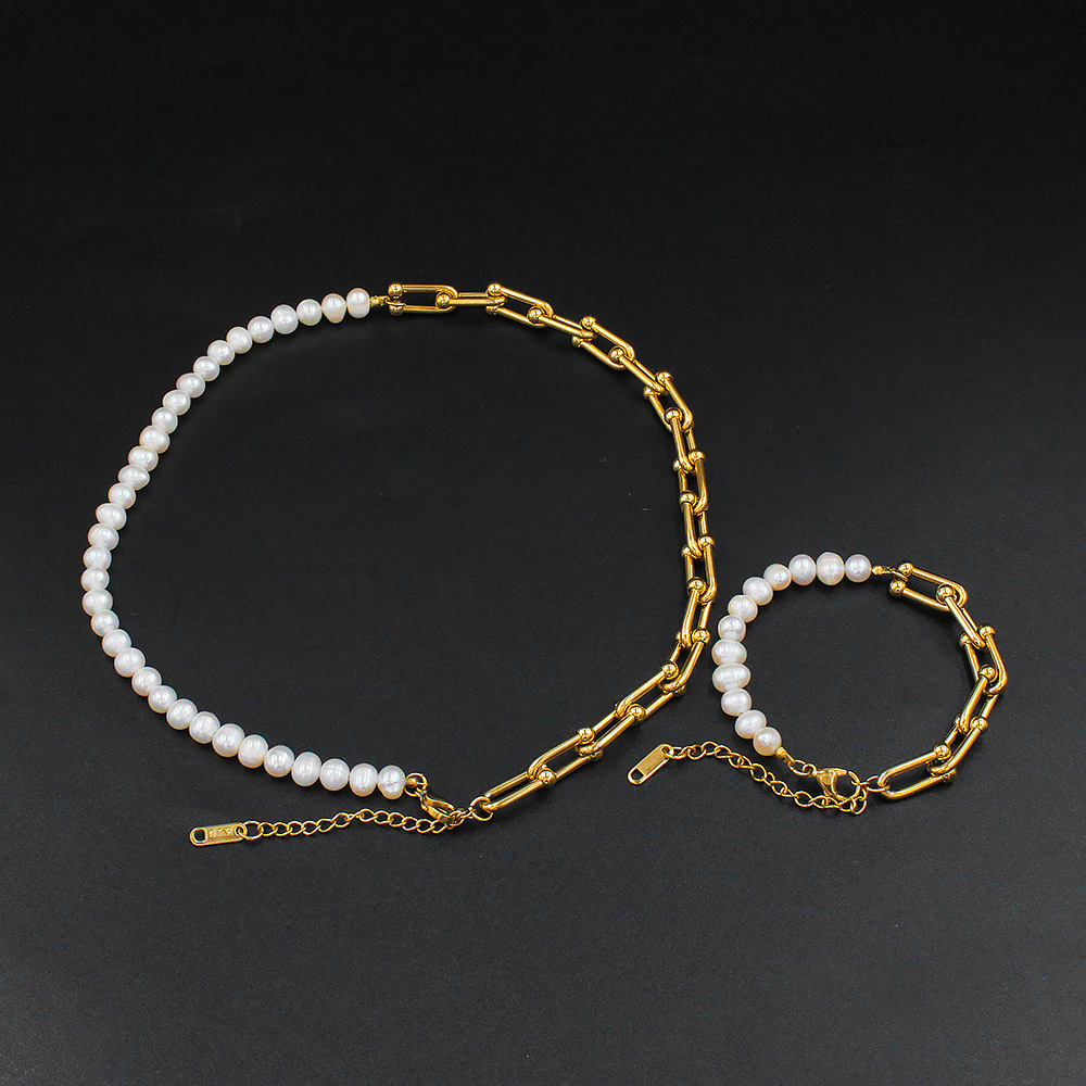 Retro Geometrische Edelstahl Perlen Armbänder Halskette 1 Stück display picture 2