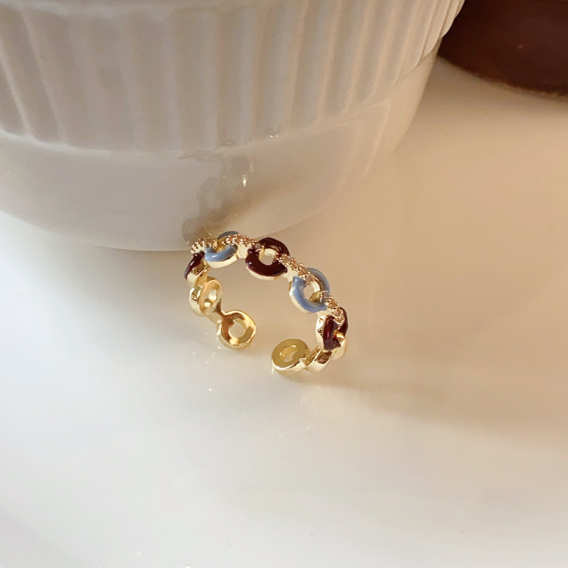 Bague ouverte en or véritable plaqué or avec zircon en forme de goutte d'huile, pour femme, Design Sense, bague d'index haut de gamme._voghion.com