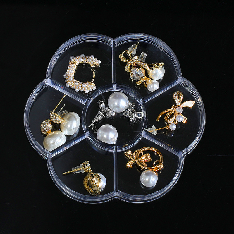 Transparent plastic 7-compartment plum blossom-shaped packaging box, petal-shaped jewelry accessory packaging box, nail art accessory box, rhinestone box Transparent plastic 7-compartment plum blossom-shaped packaging box, petal-shaped jewelry accessory packaging box, nail art accessory box, rhinestone box