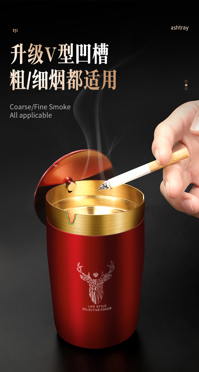 Stainless Steel Car Ashtray with Lid Car-mounted Special Ashtray with Lid Funnel Windproof Personalized Internet Celebratory High-end Living Room