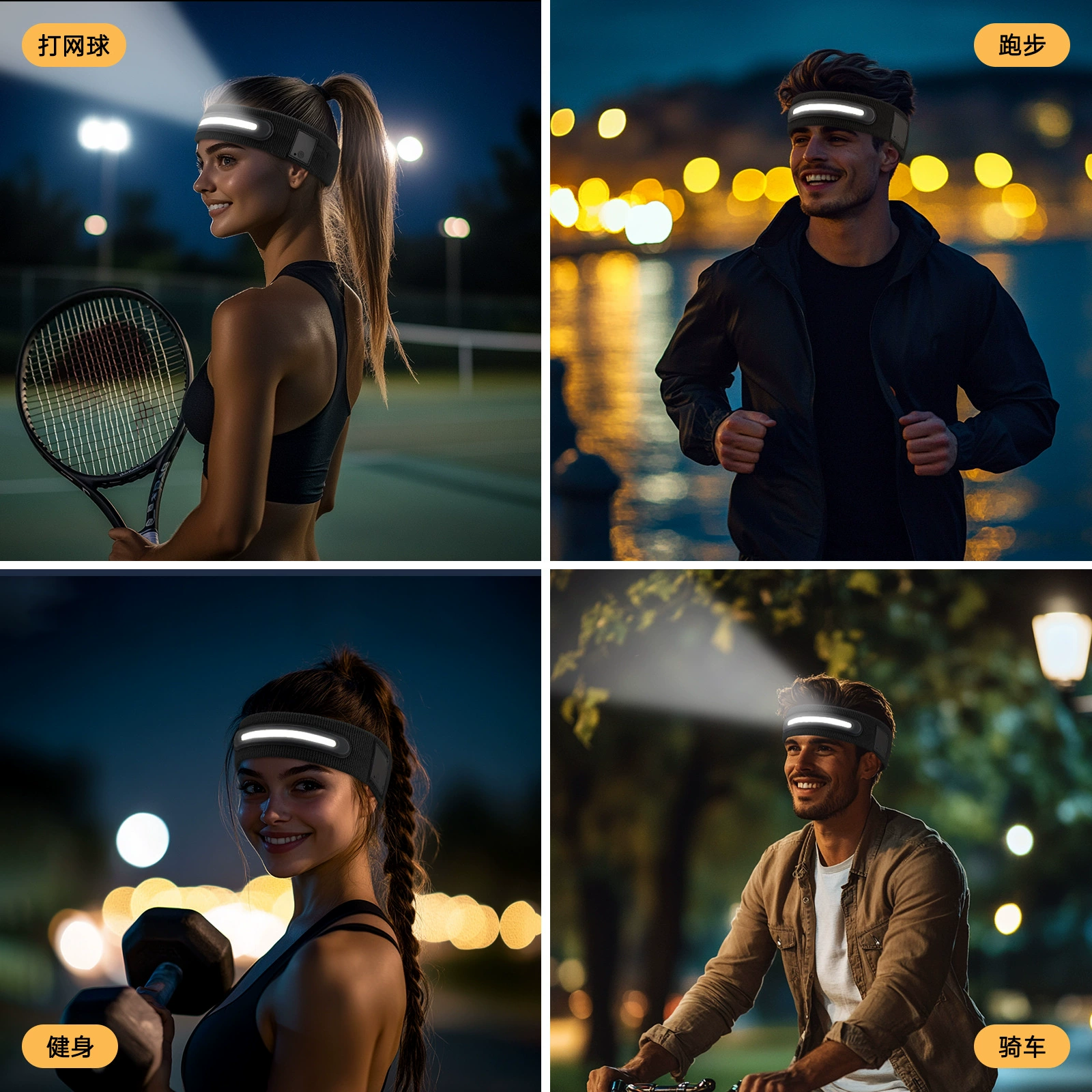 Спортивная повязка головная Rechargeable LED светильники шарф впитывает пот и запах для бега