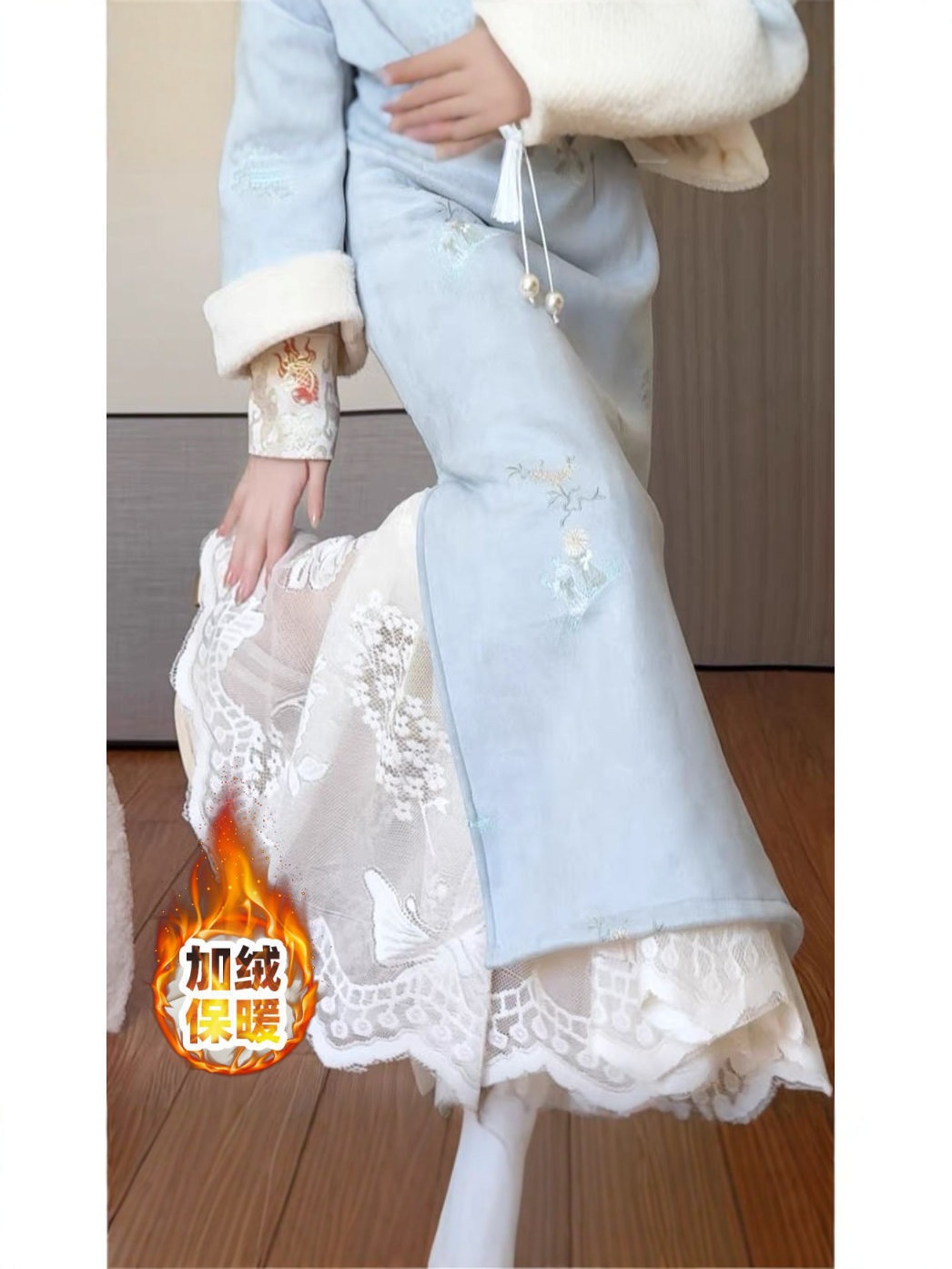 Fleece lace cheongsam