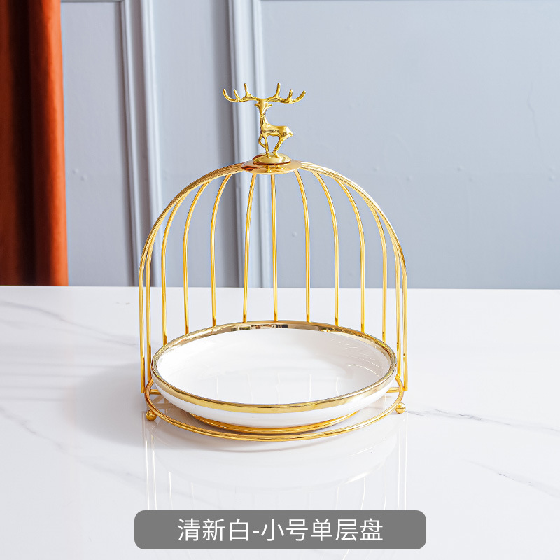 Plato de fruta de cerámica de lujo ligero mesa de café de la sala de estar cesta de frutas en casa plato de pastel de caramelo creativo adornos de almacenamiento de postre de doble capa