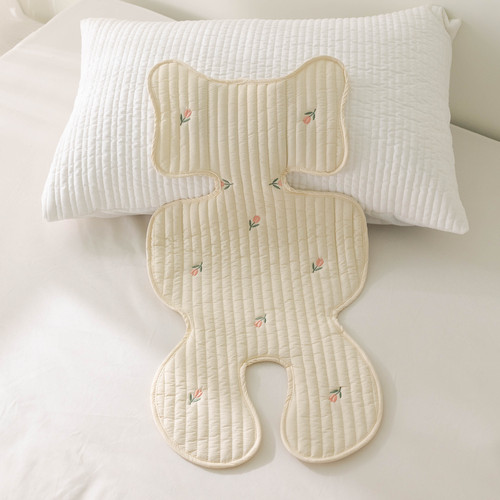 Korean INS New Baby Stroller Cushion with Embroidery, Breathable, Four-Season Universal, Pure Cotton, Soft Stroller Seat