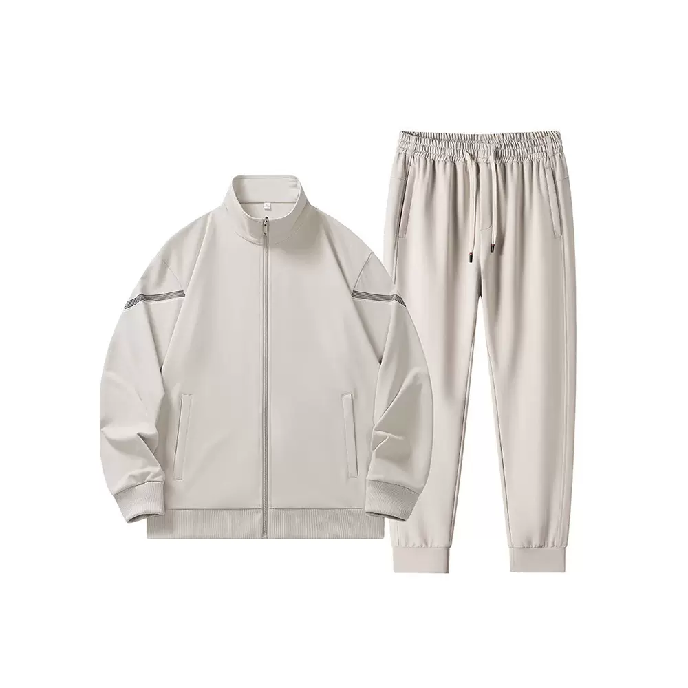 团购跨境大码新款运动男春秋季立领夹克外套休闲长裤两件套跑步服
