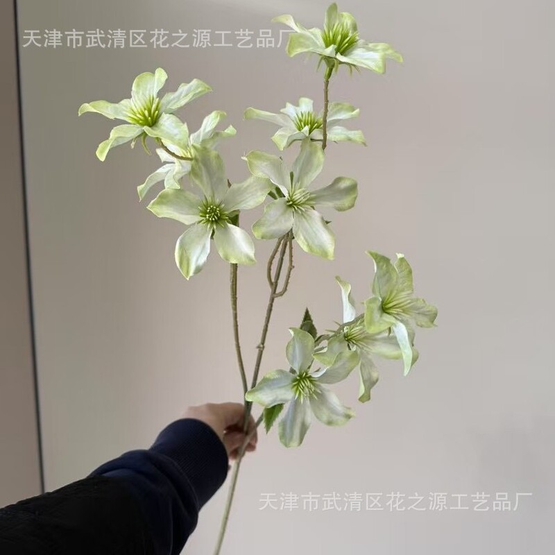 9-Headed Clematis Artificial Flower Wedding Decoration Flower Home Decoration Floral Material Road Guide Flower Arrangement Arch Flower Bouquet