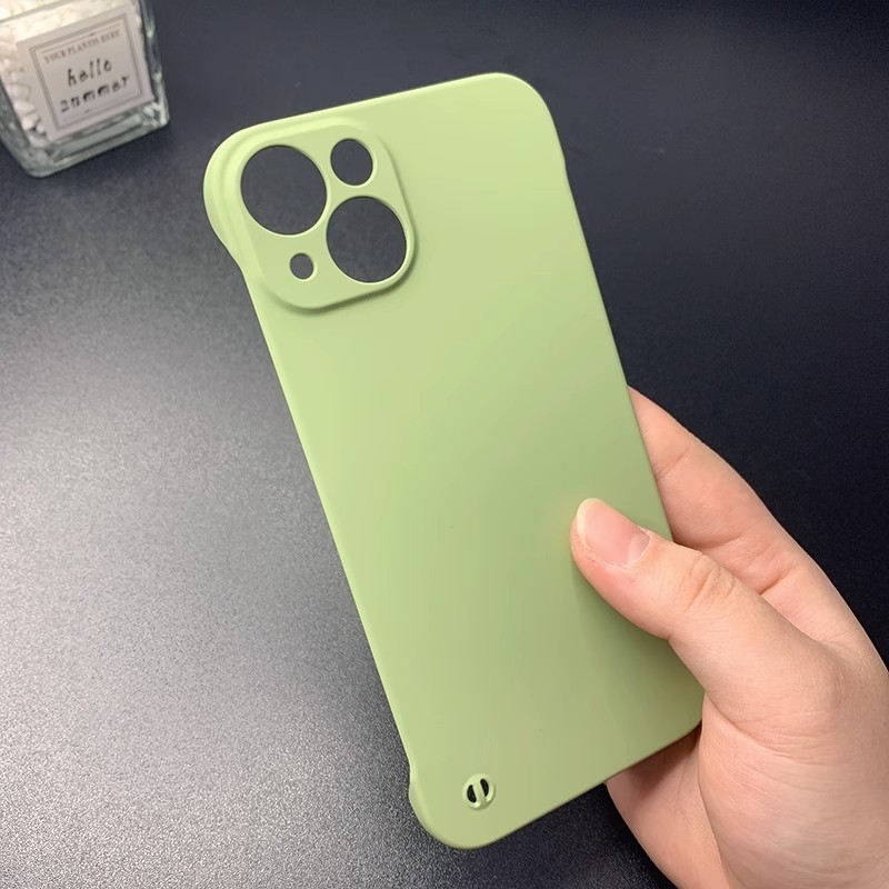 Iphone15Proフレームレス携帯電話ケース適用アップル14PROMAX肌感超薄型PC純色保護カバー|undefined