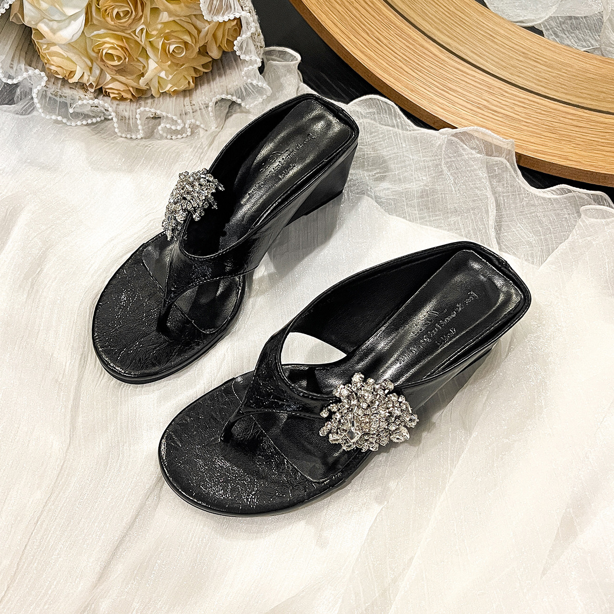 Fashionable elegant sexy mules wedge heel heels open toe