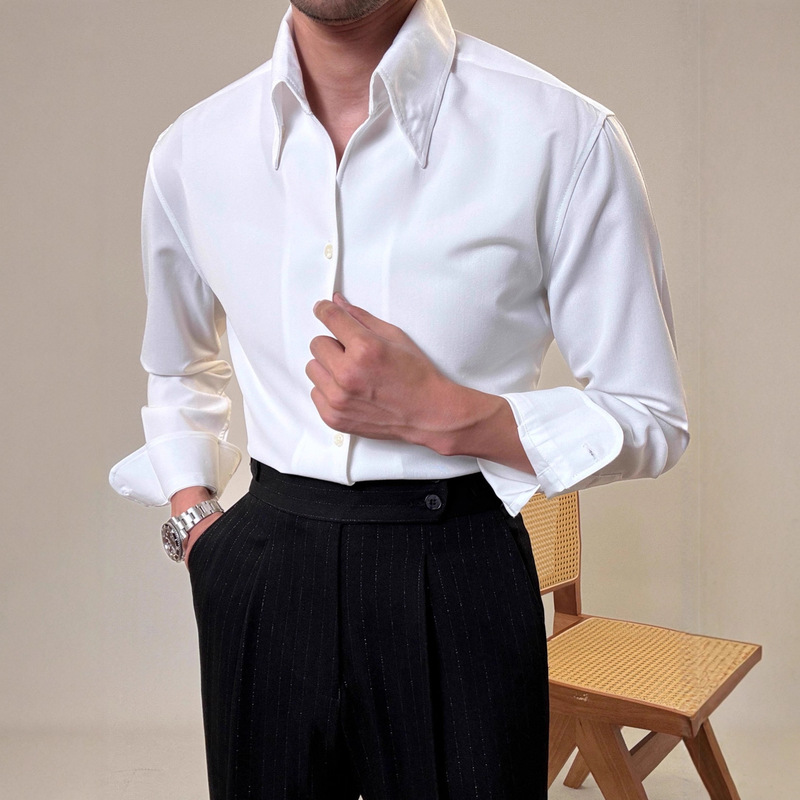 British Style Pure White Shirt Men's 2026 Spring Long-Sleeved High-End Shirt Casual Business Anti-Wrinkle Shirt