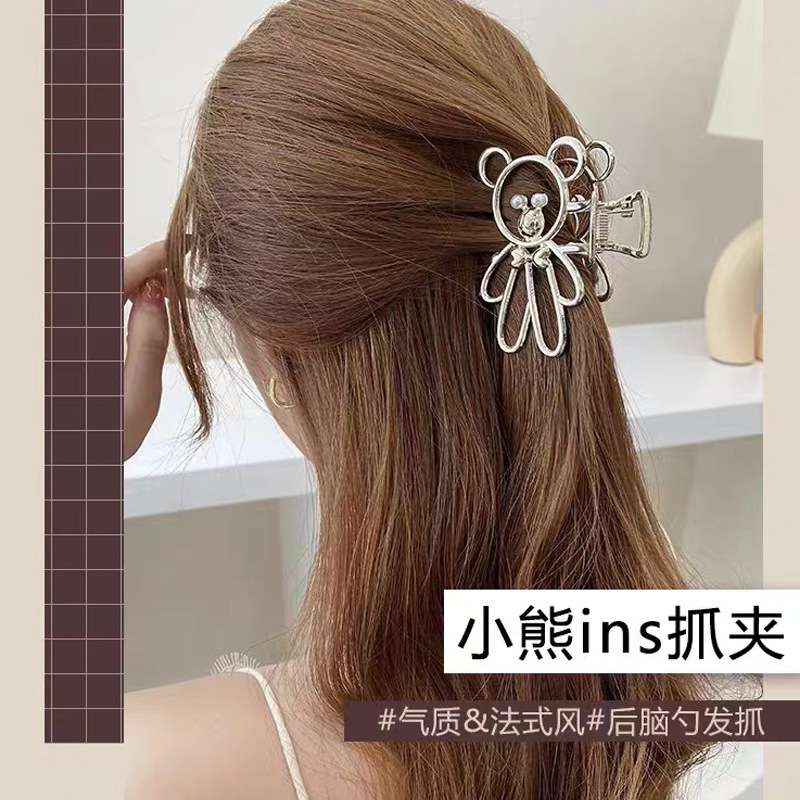 Серебряная заколка для волос, с медвежатами, 8см