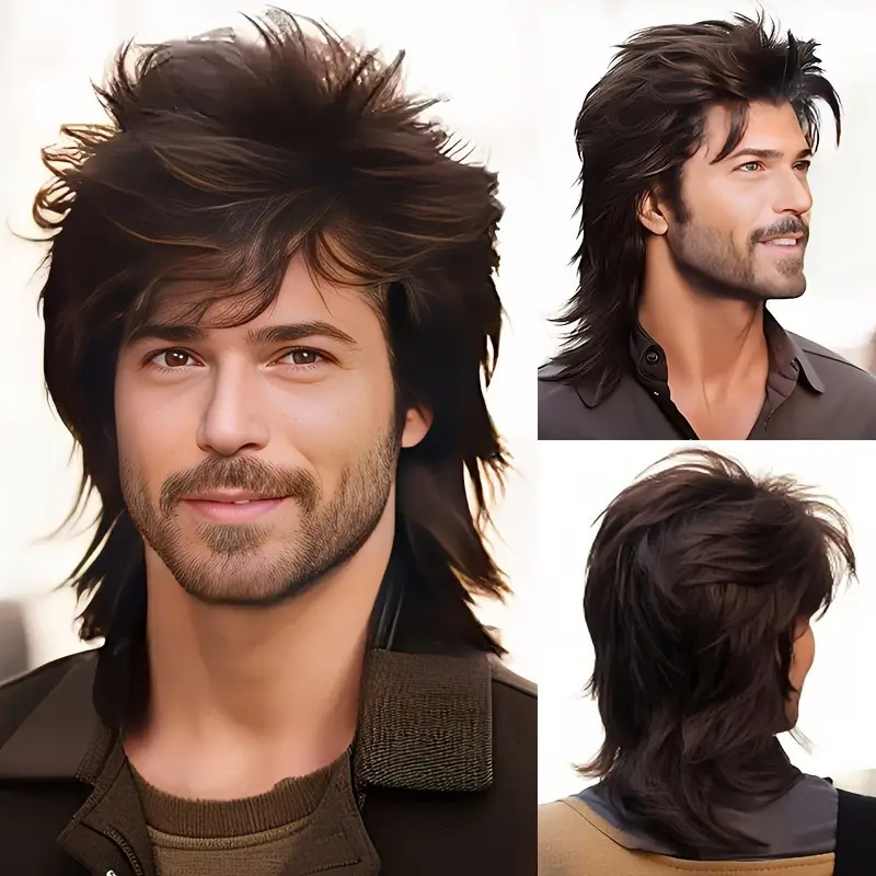 Amazon's New European and American Men's Black Fish Wig 80S Fancy Party Dress Props Golden Fake