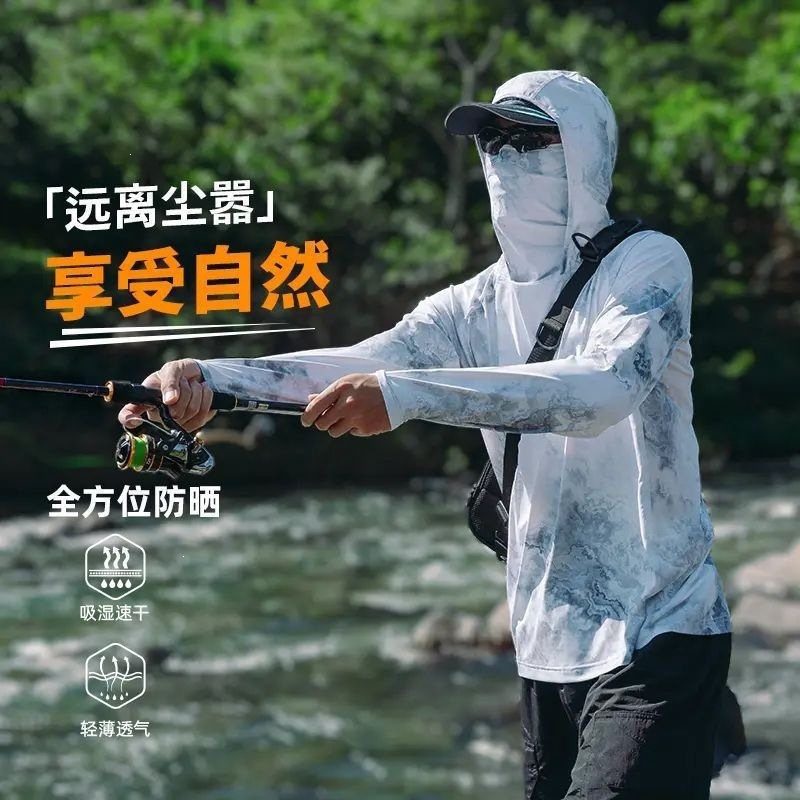 Sudeste asiático explosivo transfronterizo seda de hielo ropa de protección solar para hombres nueva ropa de protección solar ultravioleta delgada transpirable pesca al aire libre
