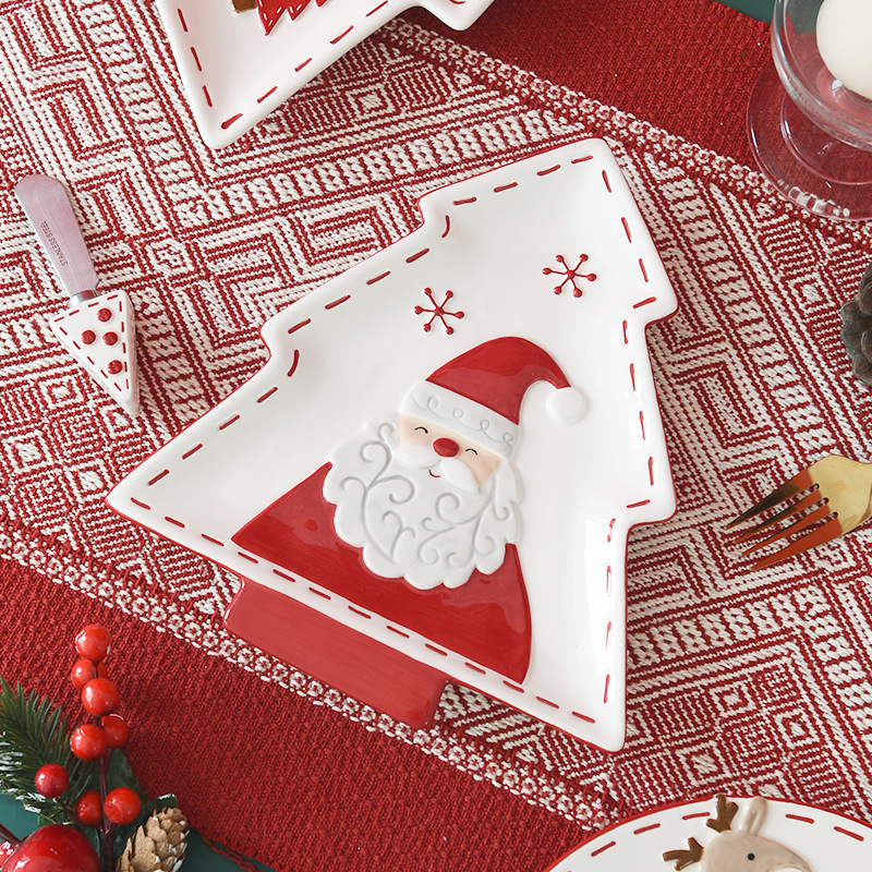 Nordischer Weihnachtsmann-Weihnachtsbaumteller, kreativer baumförmiger Teller, Speiseteller, Dessert-Snack-Teller, Tablett, Geschirrteller_voghion.com