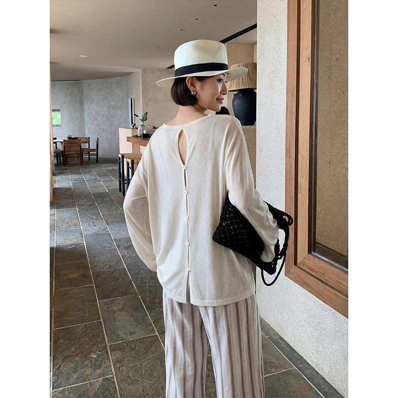 The Mind Knitted Cover-Up with Cut-Out Design on the Back, Loose and Versatile Top for Spring 2026 T6319C
