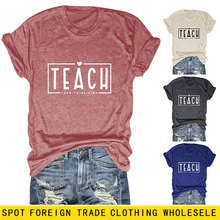 亚马逊eBay独立站TEACH THEM TO BE KIND爱心印花时尚宽松短袖女