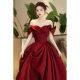 Toast Dress Bride High-end Wedding Engagement Red Evening Dress French off-shoulder Bow Princess Dress at large