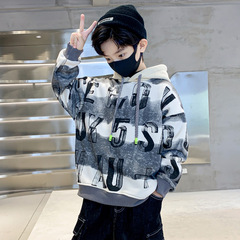 Children's clothing boy autumn crew neck sweatshirt 2023 new spring and autumn boy street cool handsome autumn middle and large children's top trendy