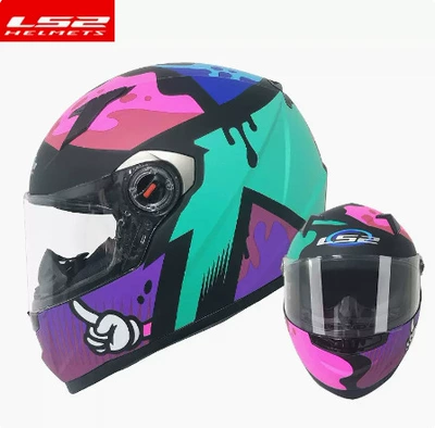 Motosiklet kaskı (dəbilqə) — ls2 helmet motorcycle full helmet - matt-blackpink-green-ink-l
