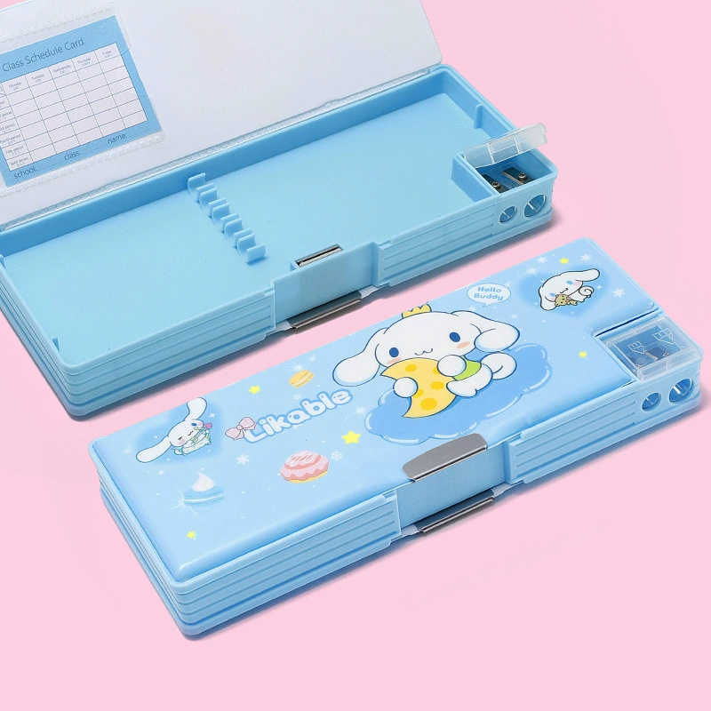 Double-layer capacious plastic pencil case for students for boys and girls