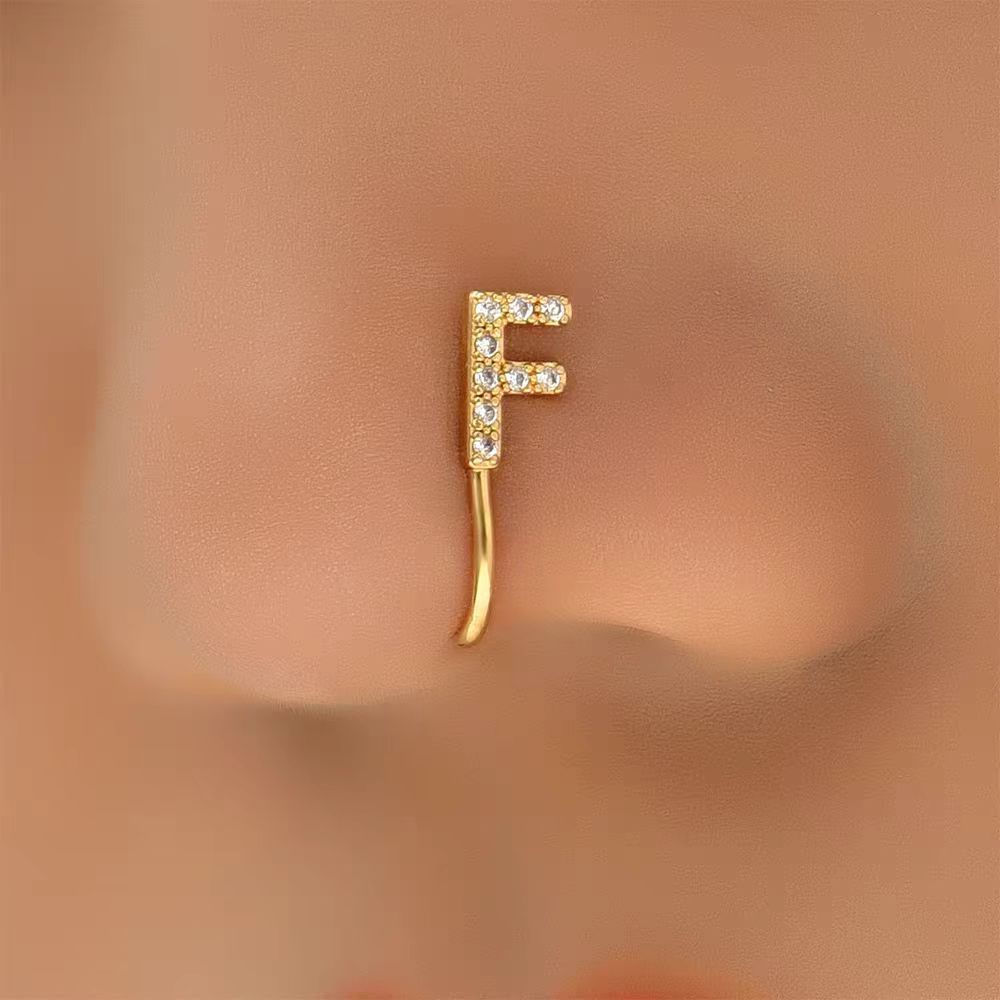 26 Letter Initial Micro-Set CZ Nose Clip Fake Nose Ring No-Pierce Nose Jewelry Fashion Accessory detail image 15
