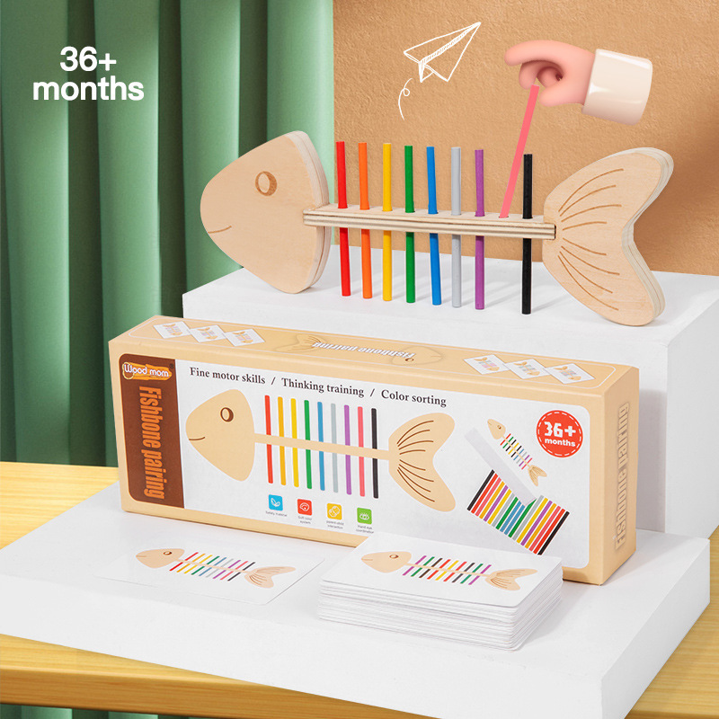 Fishbone Montessori Teaching Aids, Concentration Training, Color and Action Matching Toys, Montessori Kindergarten Early Education Toys