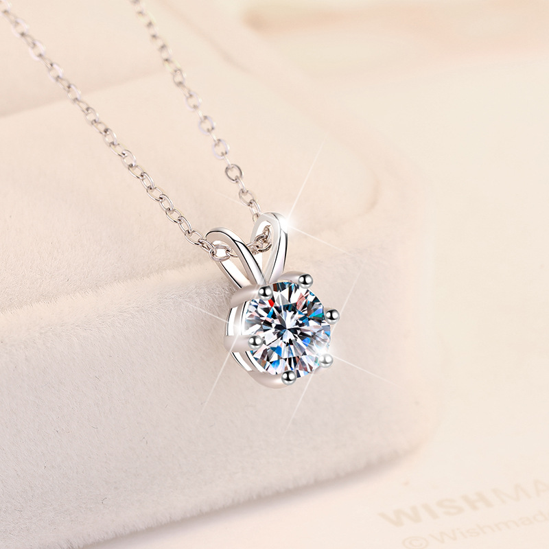 Sterling Silver Elegant Simple Style Geometric GRA Moissanite Zircon Pendant Necklace display picture 1