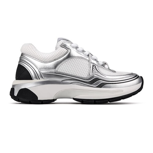 Silver Running Shoes for Women 2024 Spring New Chanel Style Silver Dragon King Sport Shoes Mesh Breathable Heel Lift Dad Shoes
