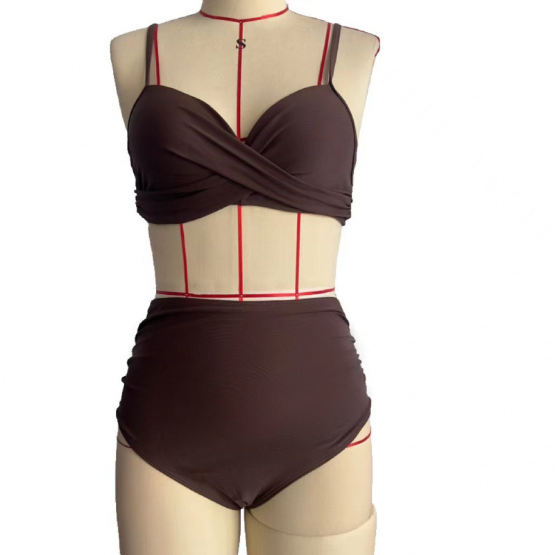 2024 traje de baño grueso para mujer dividido cintura alta que cubre el vientre bikini sexy ajustado transfronterizo europeo y americano sexo de Amazon b