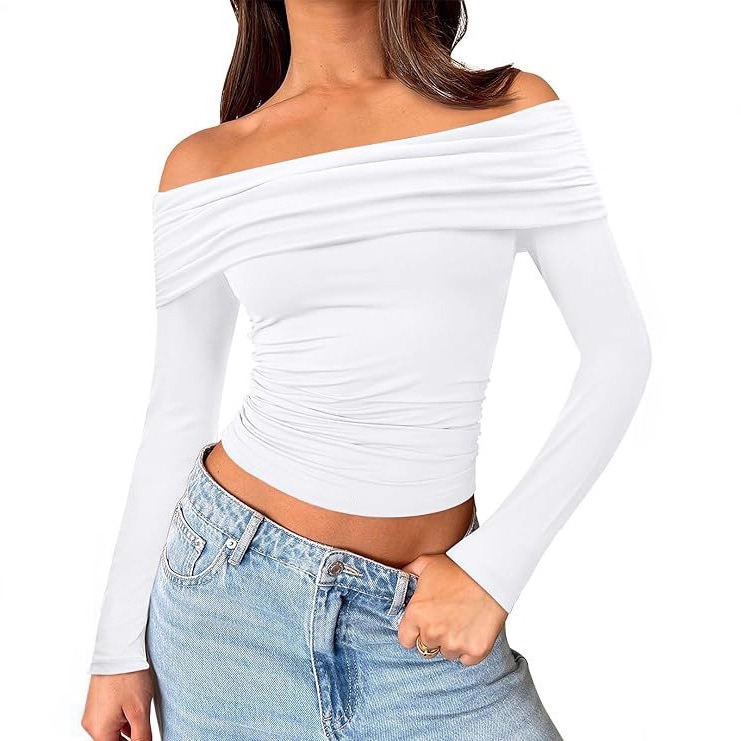 European and American Cross-Border Women's Long-Sleeved Off-Shoulder Tops for Going Out Sexy Slim Y2K Autum Clothing 2025 Fashion Clothing