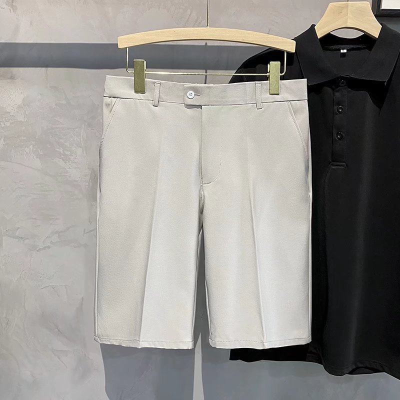 Pantalones casuales recortados drapeado de los hombres pantalones cortos de traje de seda fina de hielo de verano Pantalones sueltos de los hombres Pantalones rectos casuales recortados image 4
