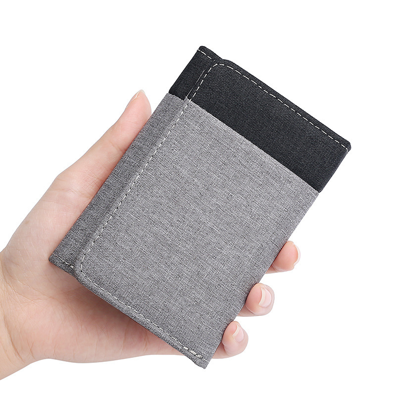 Canvas Wallet Men's Short Student Small Wallet Card Holder Simple Contrast Denim Tri-Fold Wallet in stock Wholesale