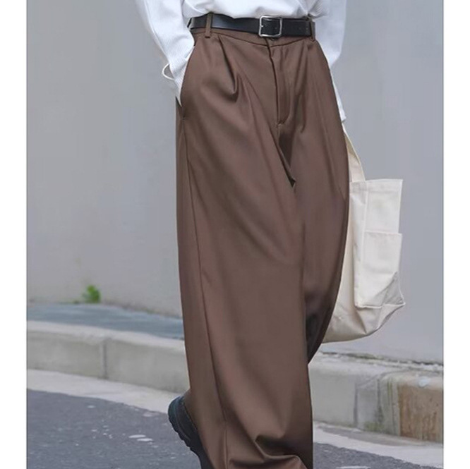 American-style Brown Western Pants Men's Loose Straight Long Pants Casual All-match Commuter Pants Wide-leg Workwear Daddy Pants