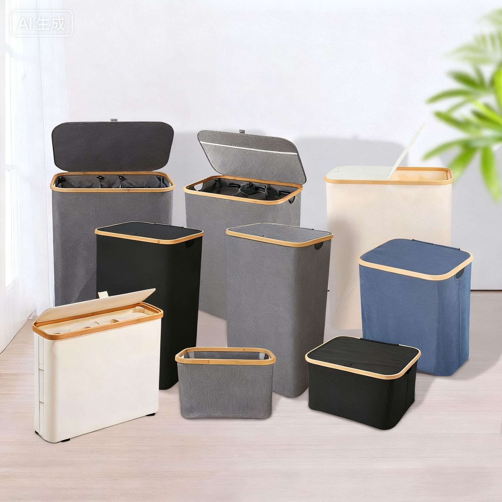 Cesta de ropa sucia transfronteriza con bolsillo interior con cubierta de bambú y madera plegable Cesta de almacenamiento de ropa sucia Cesta de ropa sucia