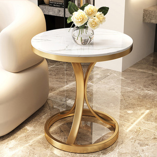 Cream style light luxury Rock plate side table small coffee table living room sofa corner table simple movable balcony small round table side cabinet