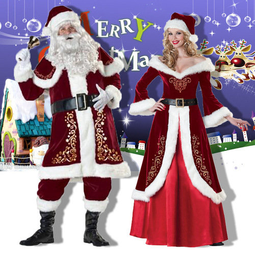 European and American Santa Claus role-playing costumes, Christmas costumes, adult men's and women's Christmas couple costumes, complete set