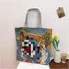 Retro knitted one-shoulder bag, cartoon backpack, capacious shopping bag, with embroidery