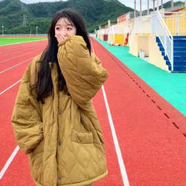 冬季新款菱格棉衣芥末黄显白外套小个子设计感小众学生闺蜜棉服女