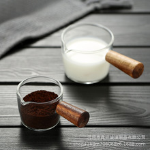 加厚日式木柄玻璃小奶盅杯奶罐咖啡倒奶壶迷你木把料汁杯牛排汁盅