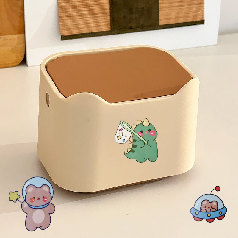 Mini desktop trash can home cute cartoon dormitory bedroom dressing table Office Press paper basket with lid